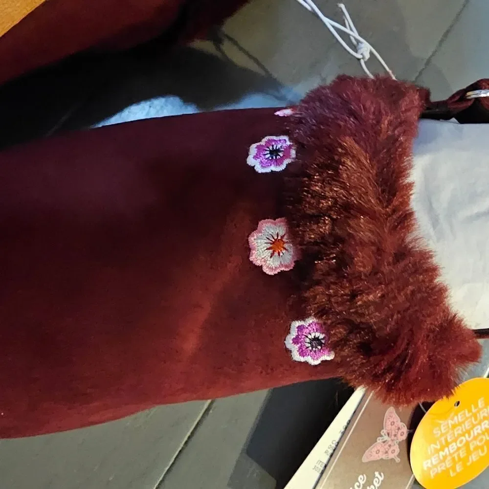 Gymboree Burgundy Faux Suede Clogs with Decorative Flowers size 12